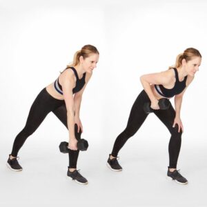 back exercises with dumbbells; single arm row