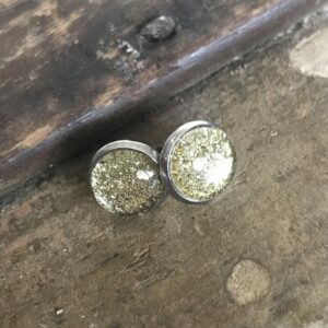 10mm Gold Sparkle Glass Dome Earrings