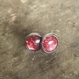 10mm Red Sparkle Glass Dome Earrings