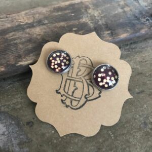 10mm purple and gold sparkle Glass Dome Earrings